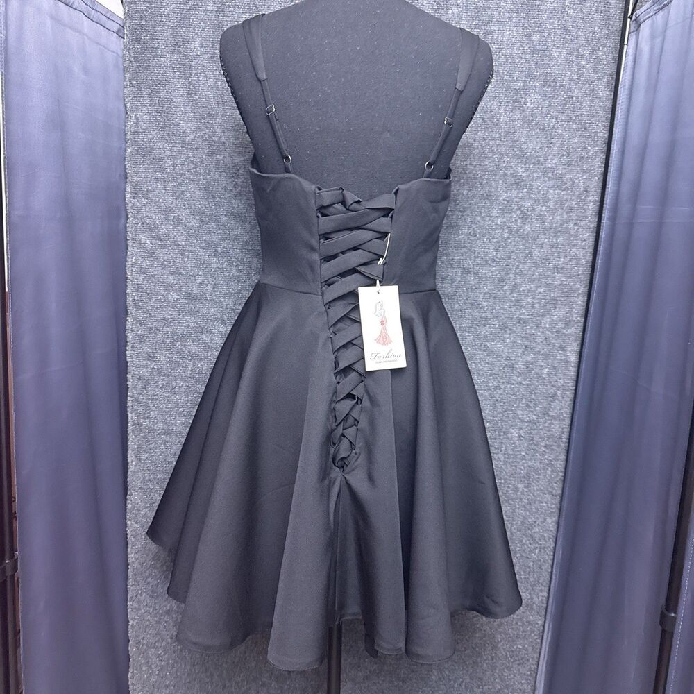 NEW Mini Skater Dress 4 Black Square Neck Corset Bodice Sophisticated Goth Hoco - Picture 4 of 7